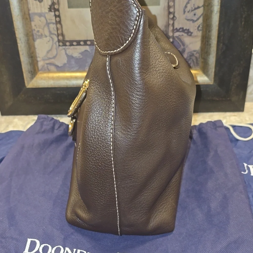 Leather Hobo Bag in Dark Brown with Gold Hardware